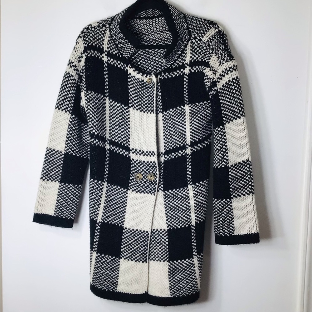 Vintage sweater jacket medium Italy wool black white